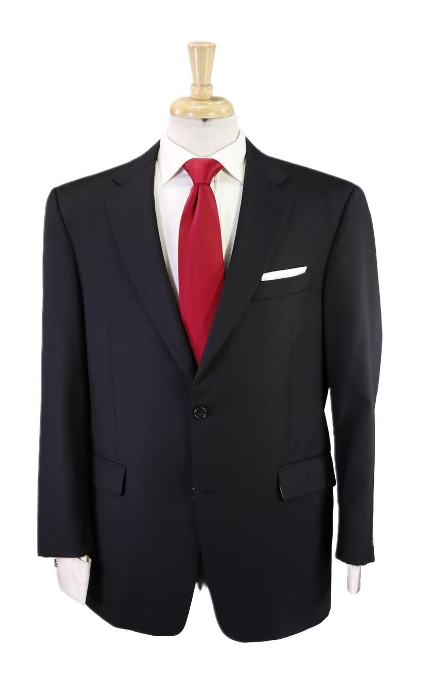 Hart Schaffner Marx Recent Black Tonestripe 2-Btn Wool Suit 40S